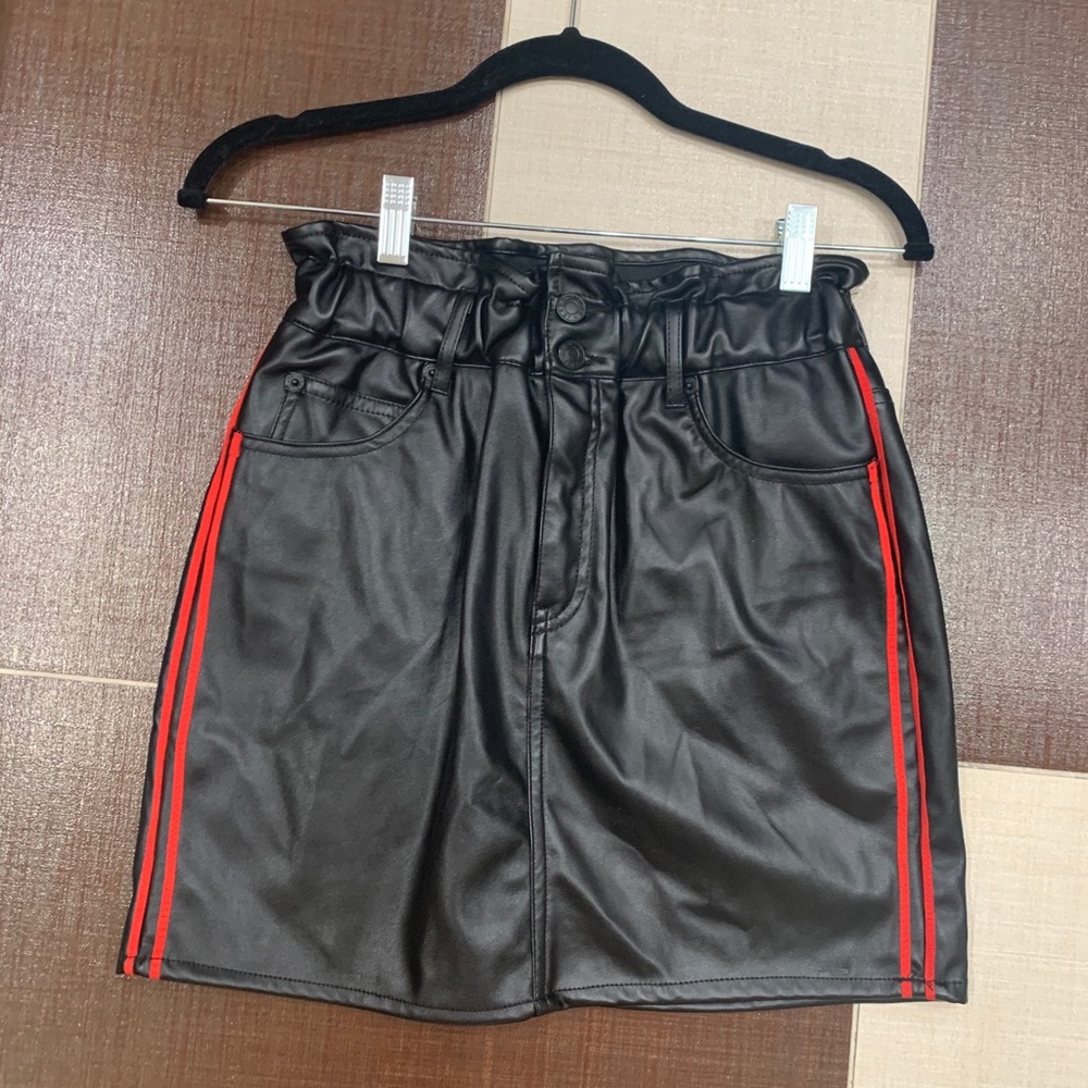 Sunset and Spring black paper bag leather skirt